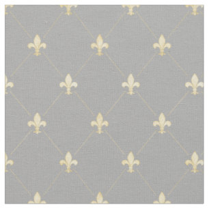Blass Gold Fleur-de-Lis (kleiner Maßstab) Grau Stoff