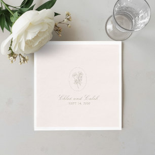 Blass lachsrosa botanisches Hochzeitspapier Serviette