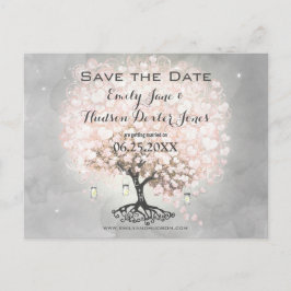 Blass Pink Heart Leaf Tree Wedding Ankündigungspostkarte