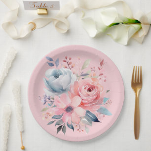 Blass Pink Peonies Floral Bouquet Dusche Pappteller