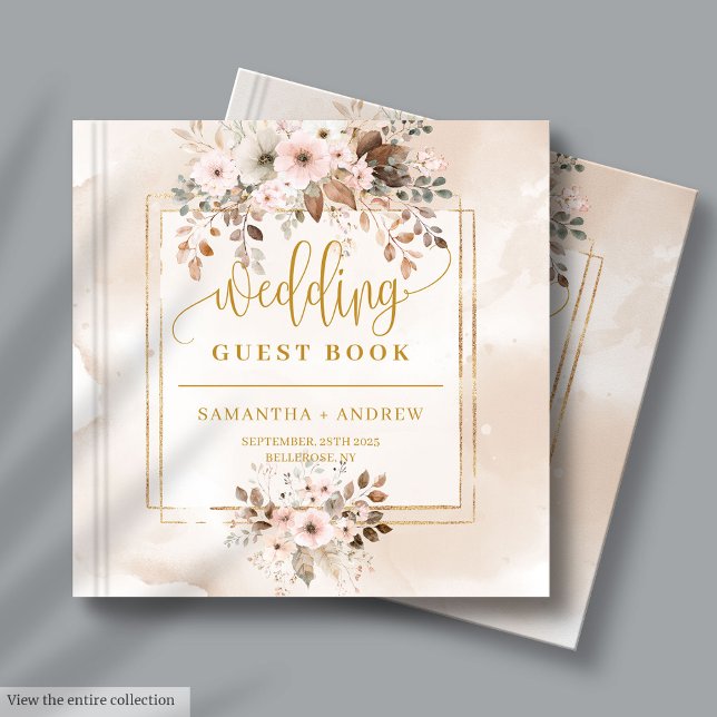 Blass Pink und Gold Herbst Boho Wedding Gästebuch (Pale Pink and Gold Autumn Boho Wedding Guest Book)