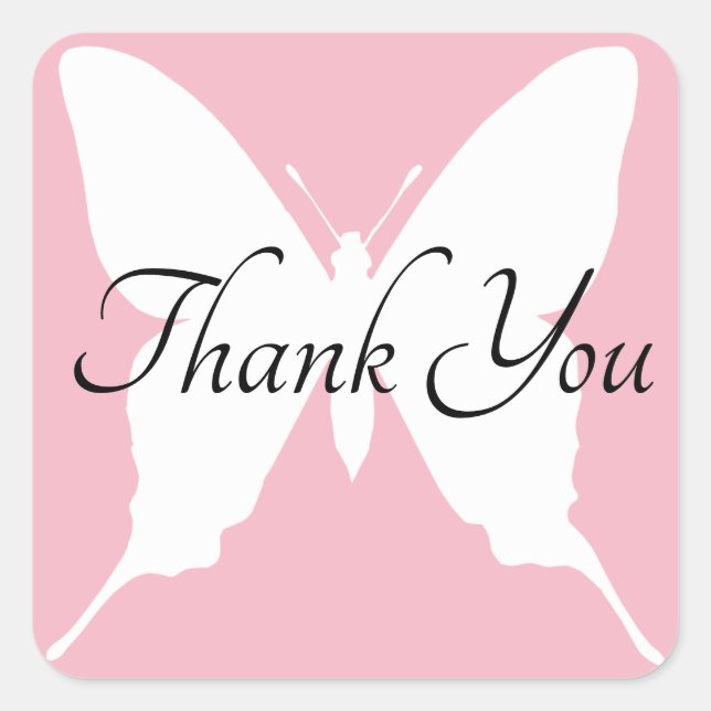 Blass Pink und White Butterfly Danke Quadratischer Aufkleber (Vorderseite)