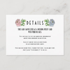 Blass pinkfarbene blaue Pfingstkörner Hochzeitsdet Begleitkarte