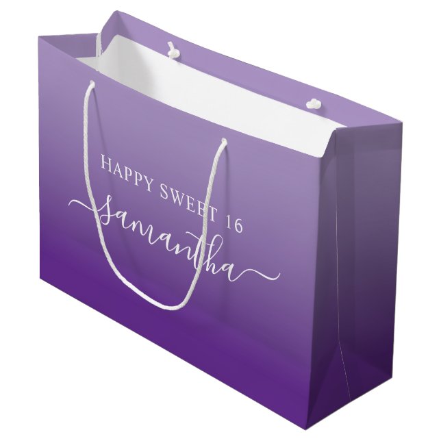 Blass to Royal Lila Elegant Script Signature Name Große Geschenktüte (Vorderseite Schrägansicht)