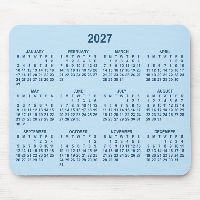Blass- und Dunkelblauer 2027-Kalender Mousepad (Vorne)