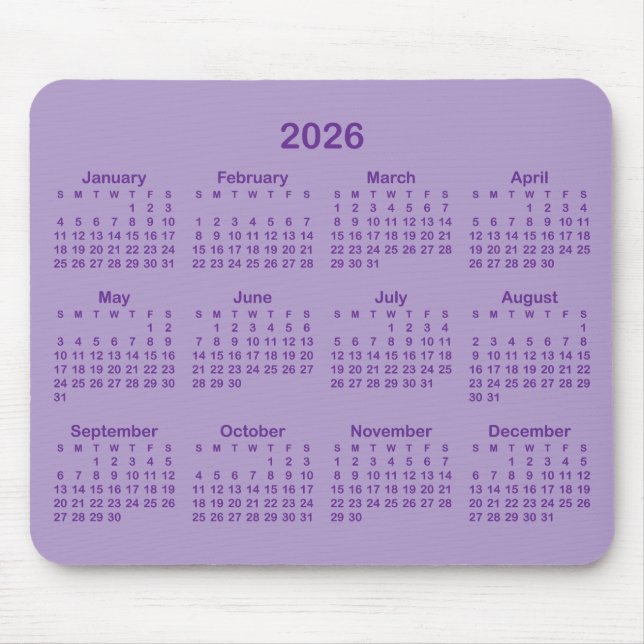 Blass- und Königslila 2026 Kalender Mousepad (Vorne)