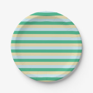 Blassblau, Aqua Green und Beige Streifen Pappteller