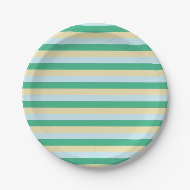 Blassblau, Aqua Green und Beige Streifen Pappteller (Vorderseite)