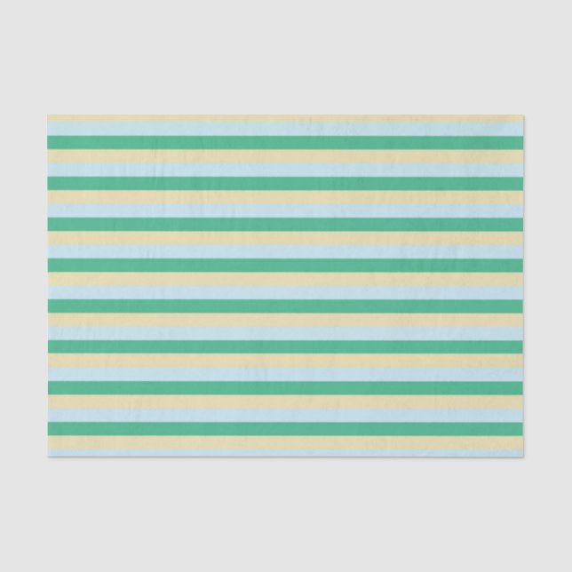 Blassblau, Aqua Green und Beige Streifen Seidenpapier (Vorderseite)
