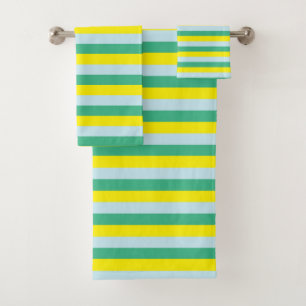 Blassblau, Aqua Green und Gelb Streifen Badhandtuch Set