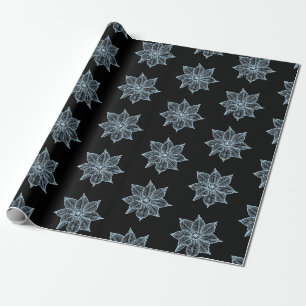 Blassblau auf schwarzem Sketchy-Blume Geschenkpapier