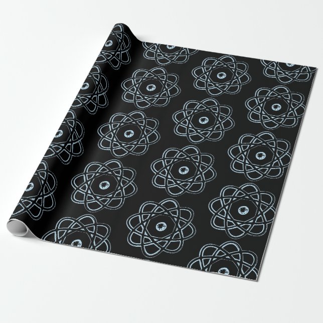 Blassblau auf schwarzen Atom-Symbolen Geschenkpapier (Ungerollt)
