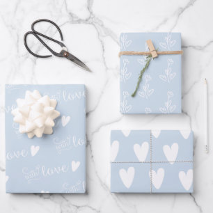 Blassblau Gemustert mit Liebe Geschenkpapier Set