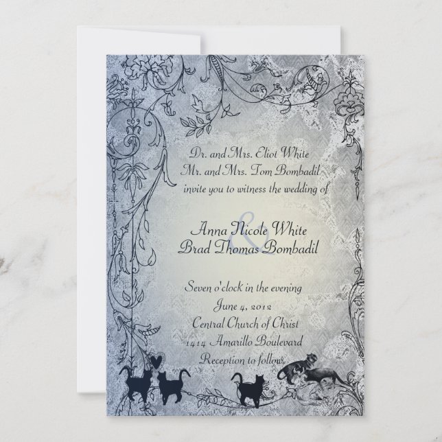 Blassblau Vintag Shabby Garden Hochzeit Einladung (Vorderseite)