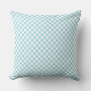 Blassblau-weißes diagonales Gingham-Karo-Muster Kissen