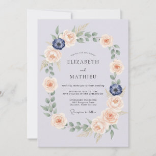 Blassblaue botanische Kranzhochzeit Einladung