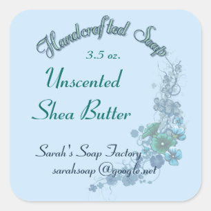 Blassblaue florale handgefertigte Seife Ver. 2 Quadratischer Aufkleber