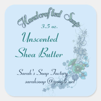 Blassblaue florale handgefertigte Seife Ver. 2 Quadratischer Aufkleber