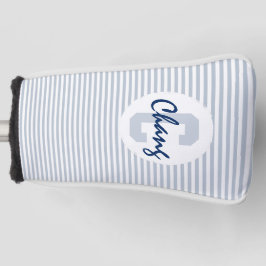 Blassblaue graue und weiße Streifen mit Monogramm Golf Headcover