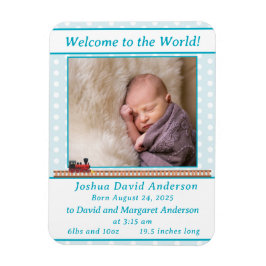 Blassblaue Polka-Dot Baby Boy Geburtsankündigung Magnet