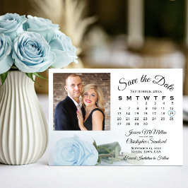 Blassblaue Rose Hochzeitskalender und Foto Save The Date
