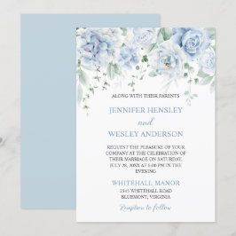 Blassblaue Rose Hydrangeas Hochzeitseinladung Einladung