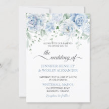 Blassblaue Rose Hydrangeas Hochzeitseinladung