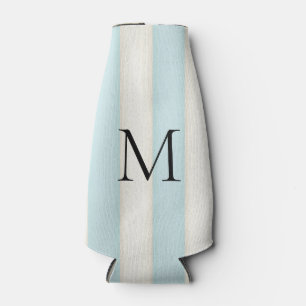 Blassblaue und antike weiße Streifen Mit Monogramm Flaschenkühler