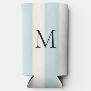Blassblaue und antike weiße Streifen Mit Monogramm Selters Dosenkühler