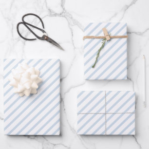 Blassblaue, weiße Streifen - Papiertücher Geschenkpapier Set