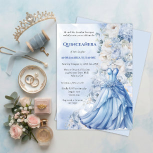 Blassblauer Blumen-Quinceañera-Ballkleid   Einladung