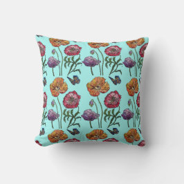 Blassblauer Shabby Wasserfarbe Mohn Kissen