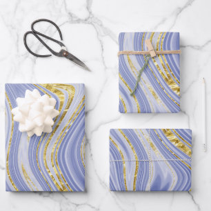 Blassblauer und goldener Marmor-Look Geschenkpapier Set
