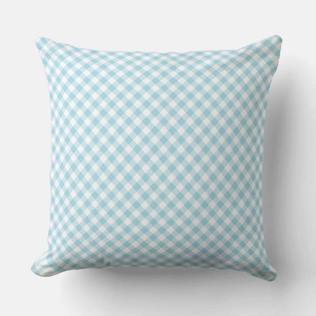 Blassblauer Weißer Karo Gingham Pattern Kissen (Vorderseite)