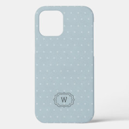 Blassblauer weißer Polka Dot Gerahmtes Monogramm Case-Mate iPhone Hülle