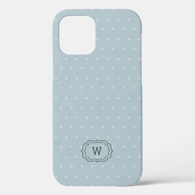 Blassblauer weißer Polka Dot Gerahmtes Monogramm Case-Mate iPhone Hülle (Rückseite)