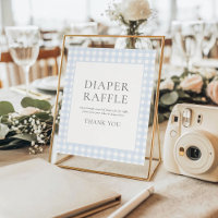 Blassblaues Gingham Classic Diaper Raffle Sign