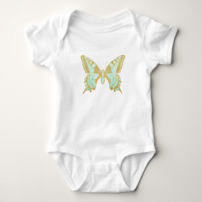 Blassbläulich-grüner Schmetterling Baby Strampler (Vorderseite)