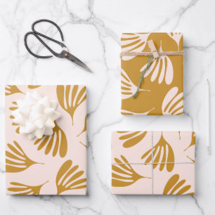 Blassblüte und Senf-Wisp-Blätter Zurzeit Geschenkpapier Set