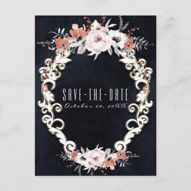 Blassblütenschwarzer Chalk Elegant Save the Date Ankündigungspostkarte (Vorderseite)