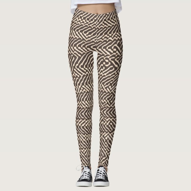 Blassbraune Stoffteppiche Geometrisches Muster Leggings (Vorderseite)