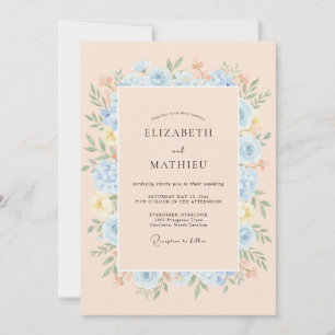 Blasse blaue blühende botanische Hochzeit Einladung