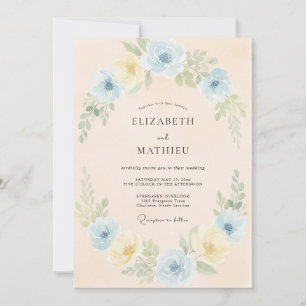 Blasse Blaue Blumige Hochzeit Einladung