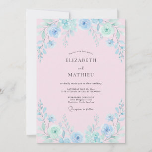 Blasse Blaue Florale Pinselstrich-Hochzeit Einladung