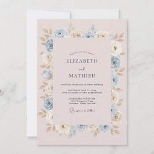 Blasse Blaue Sanfte Florale Romantische Hochzeit Einladung