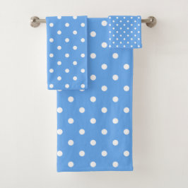 Blasse blaue und weiße Polka-Punkte Badhandtuch Set