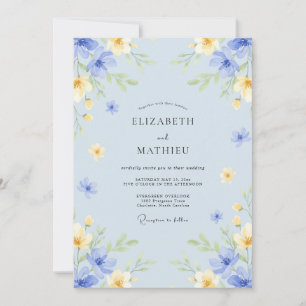Blasse Blaue Whimsische Blütenhochzeit Einladung