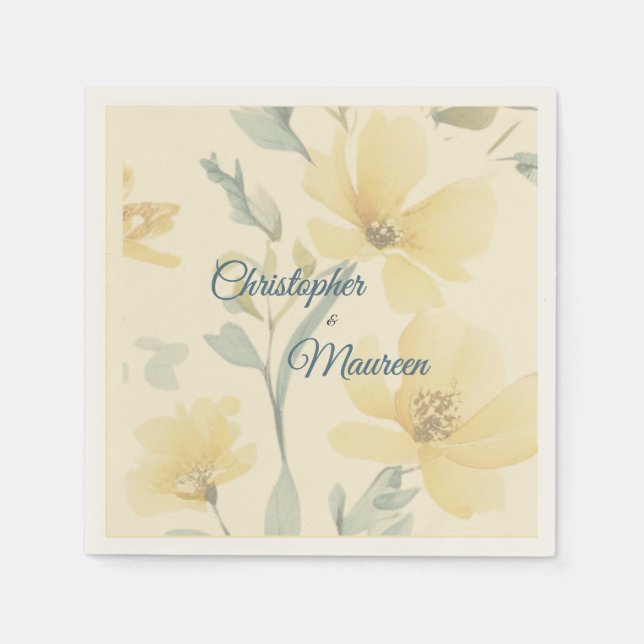 Blasse Butter Gelbe weiche blaue Blütenblume Hochz Serviette (Vorderseite)