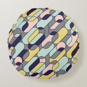 Blasse Farben Geometrisch: Retro-Muster Rundes Kissen