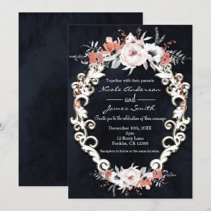 Blasse Florale Dunkle Kreide Elegante Winterhochze Einladung